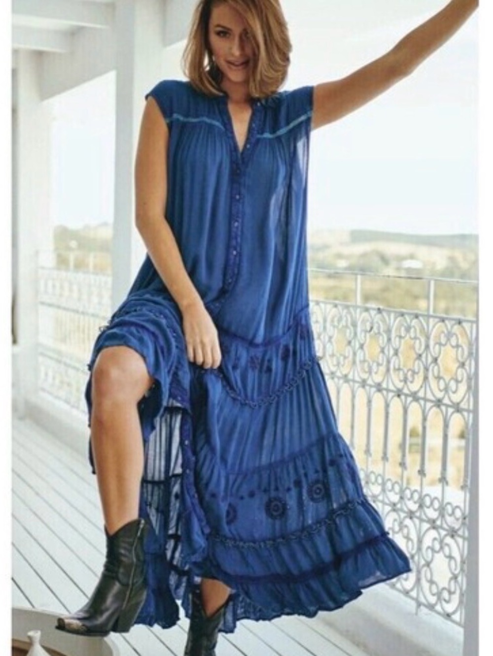 Free People Pretty Cozy Maxi Dress in Deep Blue